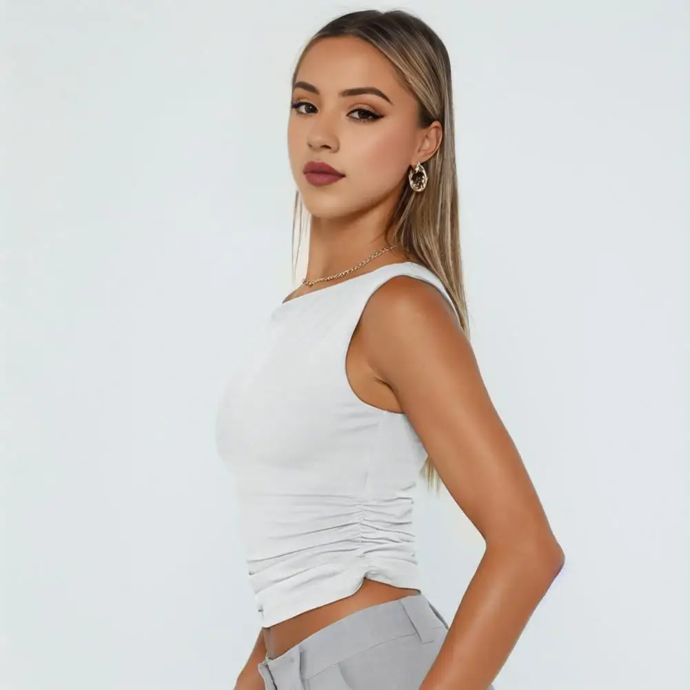 

Sleeveless Summer Top Stylish Women's Summer Vest with Skew Collar Asymmetrical Neckline Sleeveless Pullover Top in for Women