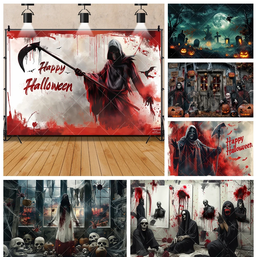 

Halloween Horror Death Sickle Bloody Ghost Aldult Kid Family Party Room Banner Backdrop Custom Kid Decor Photo Studio Background