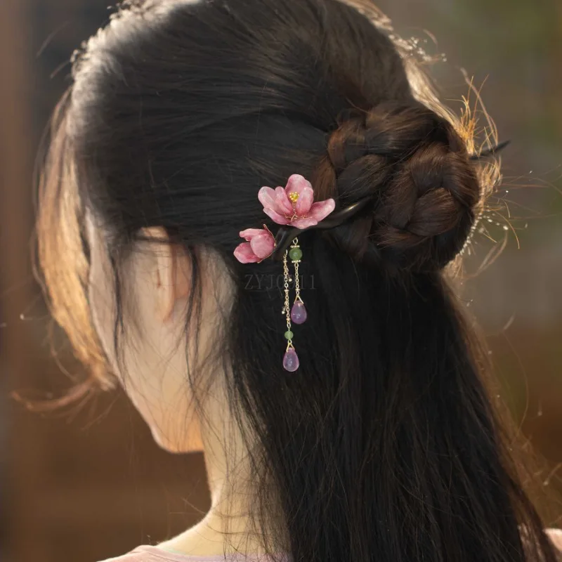 골동품 머리핀 여성 산책 술 디스크 머리 나무 머리핀 치파오 머리 장식 새로운 중국어 액세서리