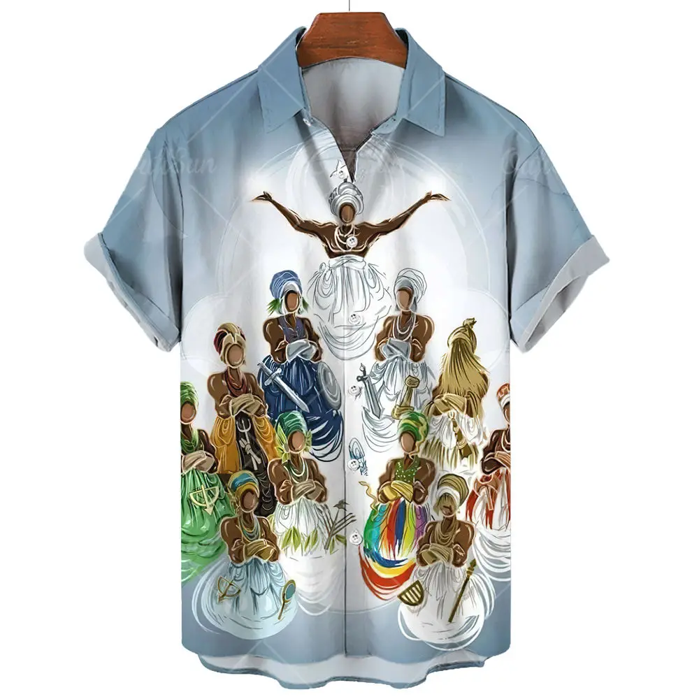 Vintage Men'S Shirt 3d Umbanda Print Street Designer Short Sleeved Fashion Men'S Clothing Tops Loose Oversized Shirts and Blouse