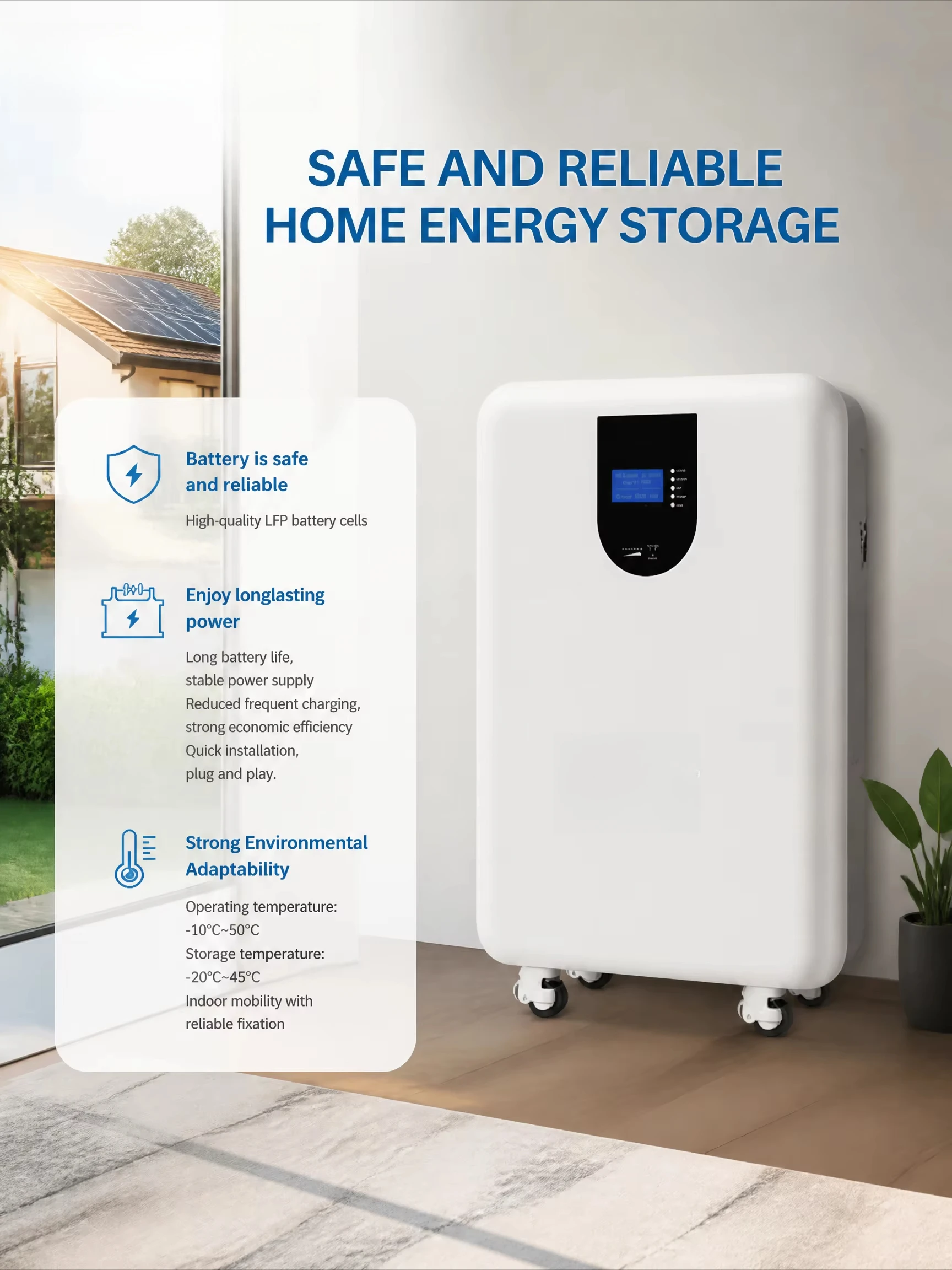 11000 Cycle Lifespan 51.2V LiFePO4 Battery Pack 2.5kwh - 15kwh Capacity IP65 Protection BMS AC Wall Mounted Battery