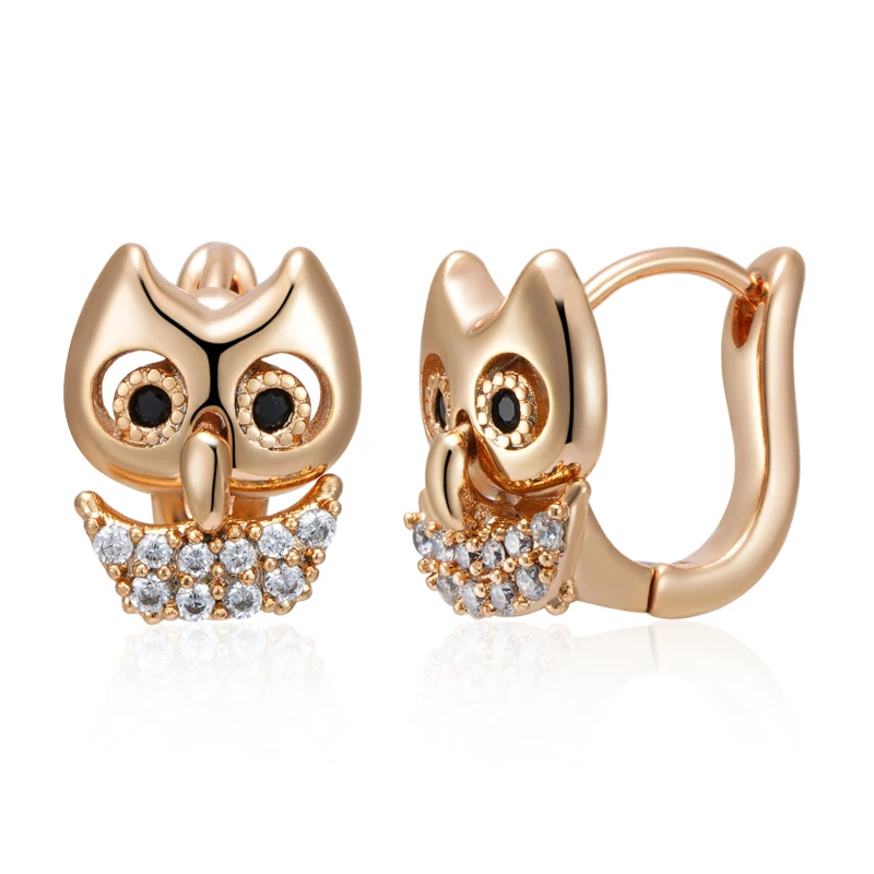 Kinel New 585 Rose Gold Color Owl Earrings For Girl Fashion Natural Zircon Accessories Child Gifts High Quality Daily Jewelry