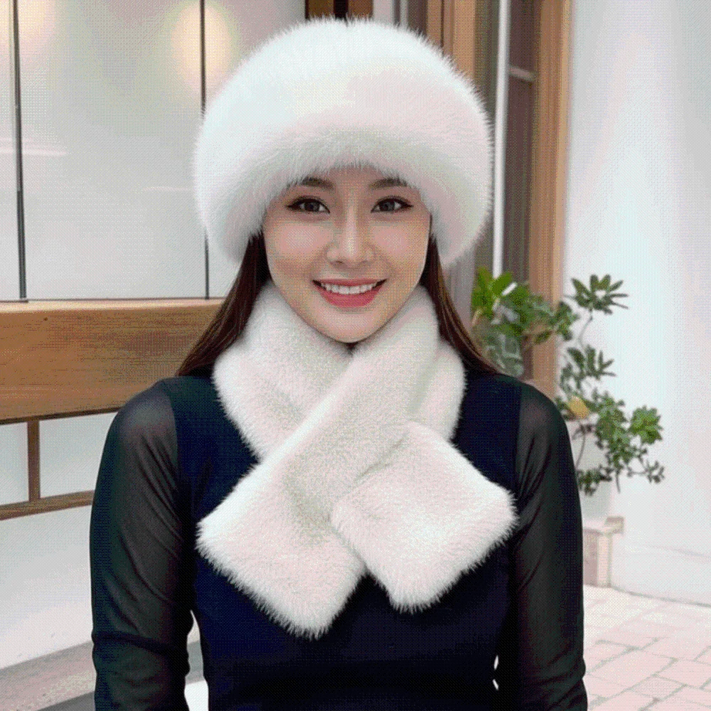 Scarf Combo Thickened Cossack Hat Set Thermal Furry Faux Mink Headwear Windproof Washable Fluffy Winter Bonnet Seniors