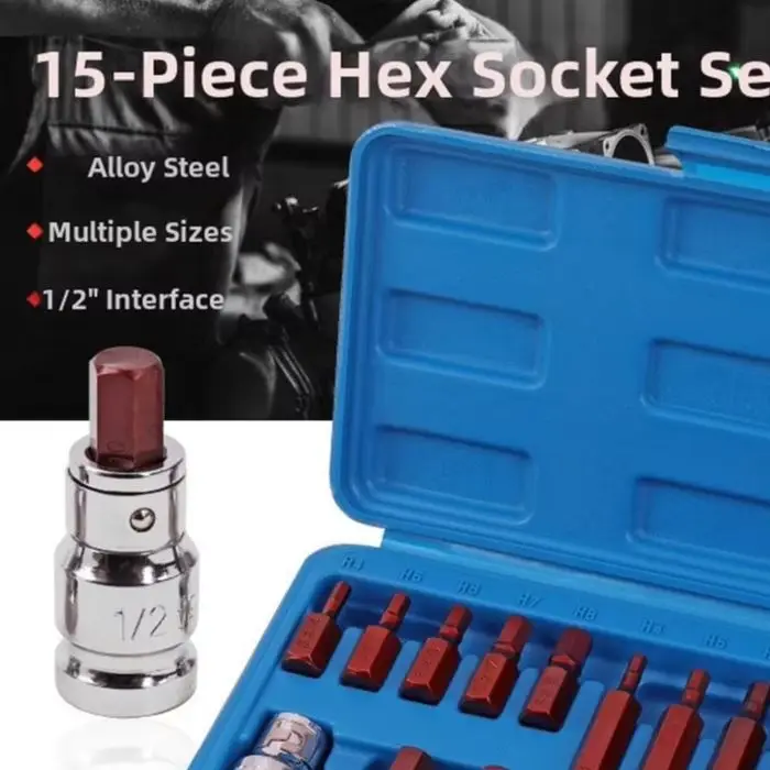 11 15PCS Hex Socket Set For Torx Star 12 Points 1 2 Inch Drive Alloy Steel Auto Repair Wrench Tools Kit