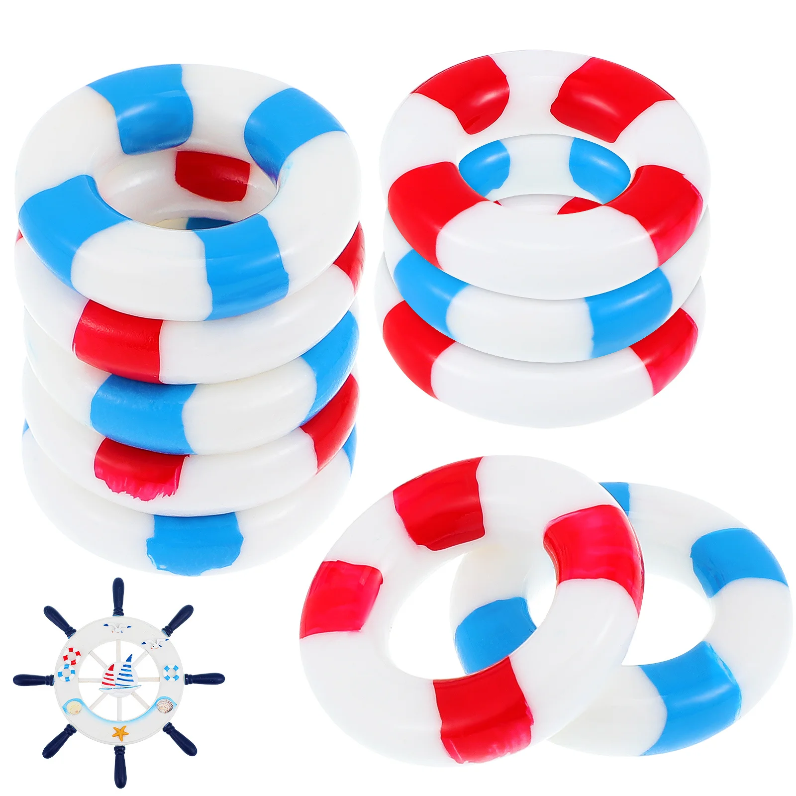 Anel de bóia salva-vidas em miniatura, 10 peças, micro paisagem, anel de natação, decoração náutica, brinquedo artesanal leve e fofo para decoração de escritório doméstico