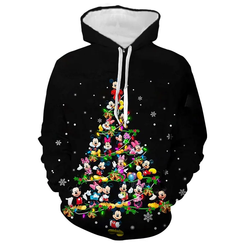 Disney Merry Christmas Hoodie Autumn Men Women Cartoon Christmas Tree Hooded Clothing Fashion Coat with Hat Casual Streetwear