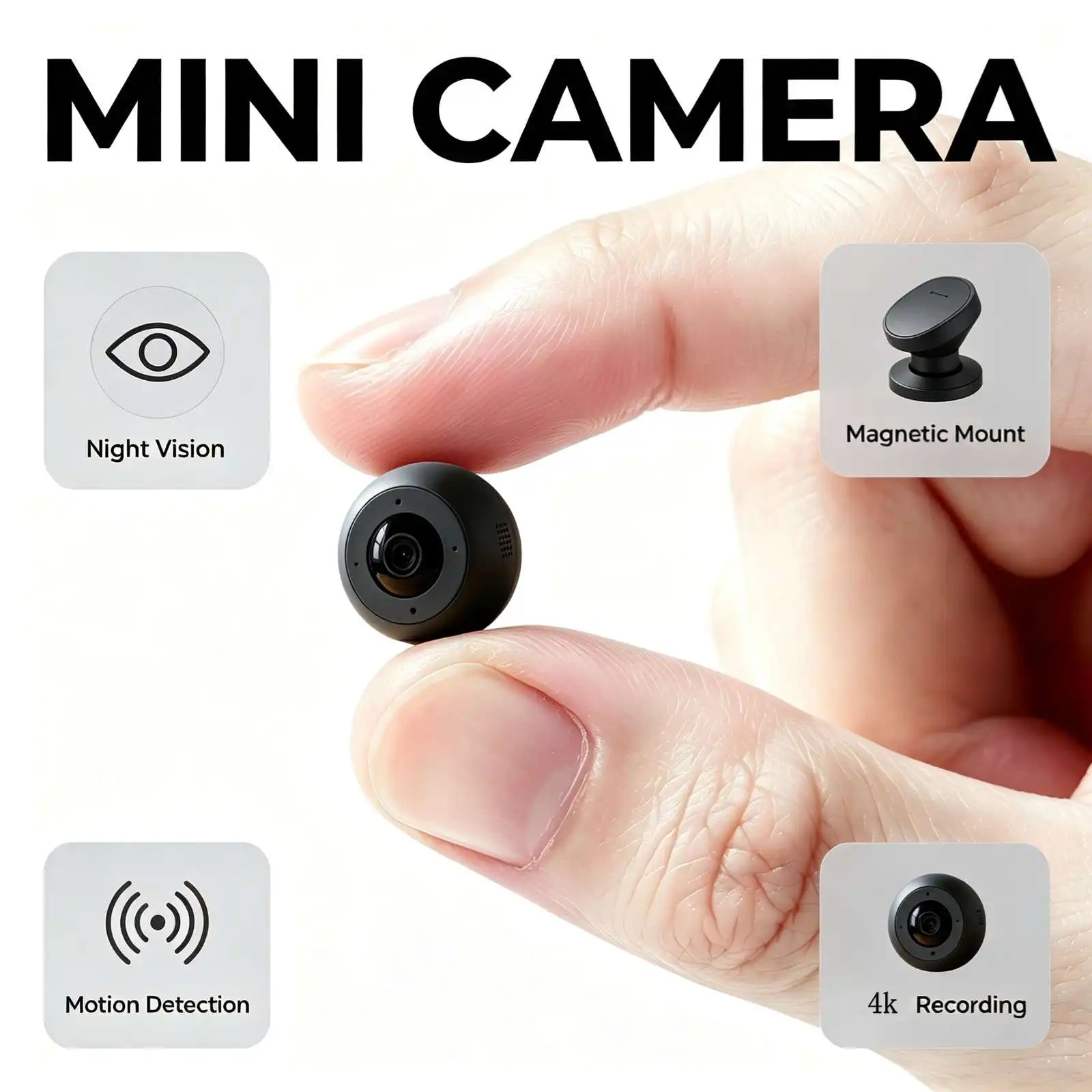 E1 Mini WiFi Security Camera, 4K Ultra HD tiny surveillance cam with infrared night vision, motion detection alert, loop recording. Compact portable design for home, office, car indoor monitoring. Real‑time phone remote view, easy setup
