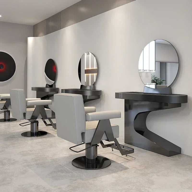 Barber shop mirror high-end mirror table stainless steel perm and dyeing table hair salon special marble hair salon hair cut