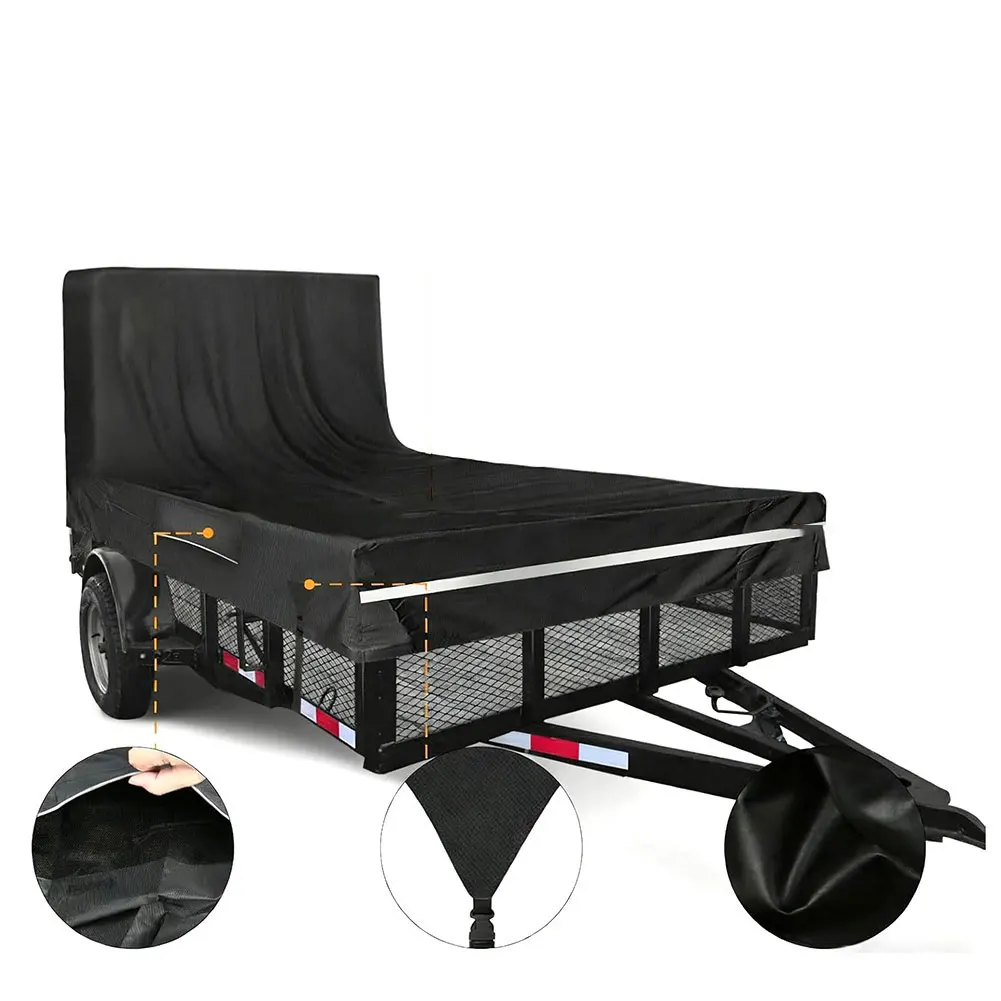 

210D Oxford Fabric Trailer Cover for Tipper Trailers 7ft by 12ft Waterproof with Rear Ramp Door and Adjustable Straps