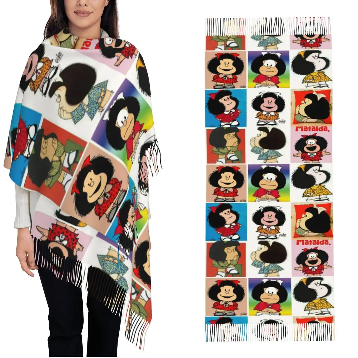 

Kawaii Mafaldas Shawls Wraps for Womens Winter Large Soft Scarf Cartoon Anime Pashminas Shawl Scarves