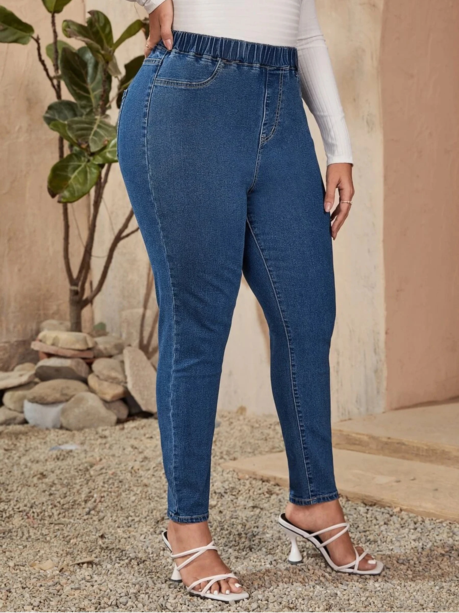 Jean taille haute pour femmes, extensible, coupe crayon, pleine longueur, élastique, slim, incurvé, pour maman, 200kg, grande taille