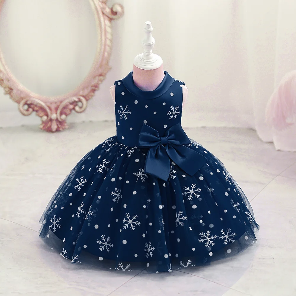 女の赤ちゃんのクリスマスドレススノードット刺繍1歳の誕生日キッドガールヴィンテージドレス子供服