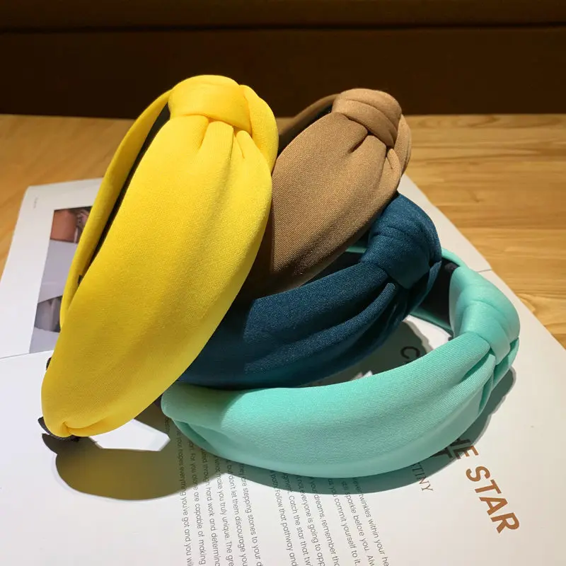 Thick Headband for Women Hair Accessories Handmade Solid Fabric Hairband Candy Color Wide Top Kontted Adults Simple Headwear