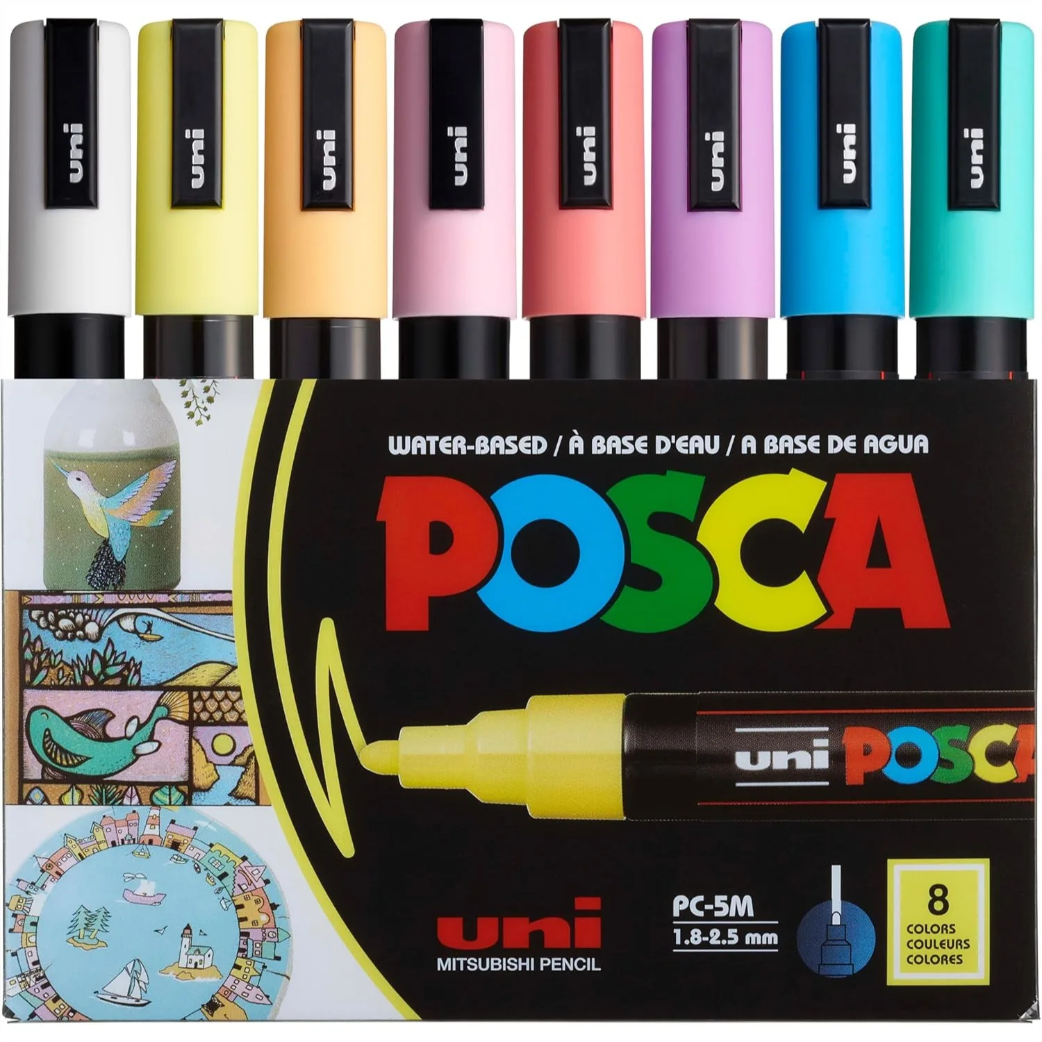 

Posca Markers Set, 8 Medium Paint Markers with Reversible Tips for Canvas Fabric Metal Rock Art