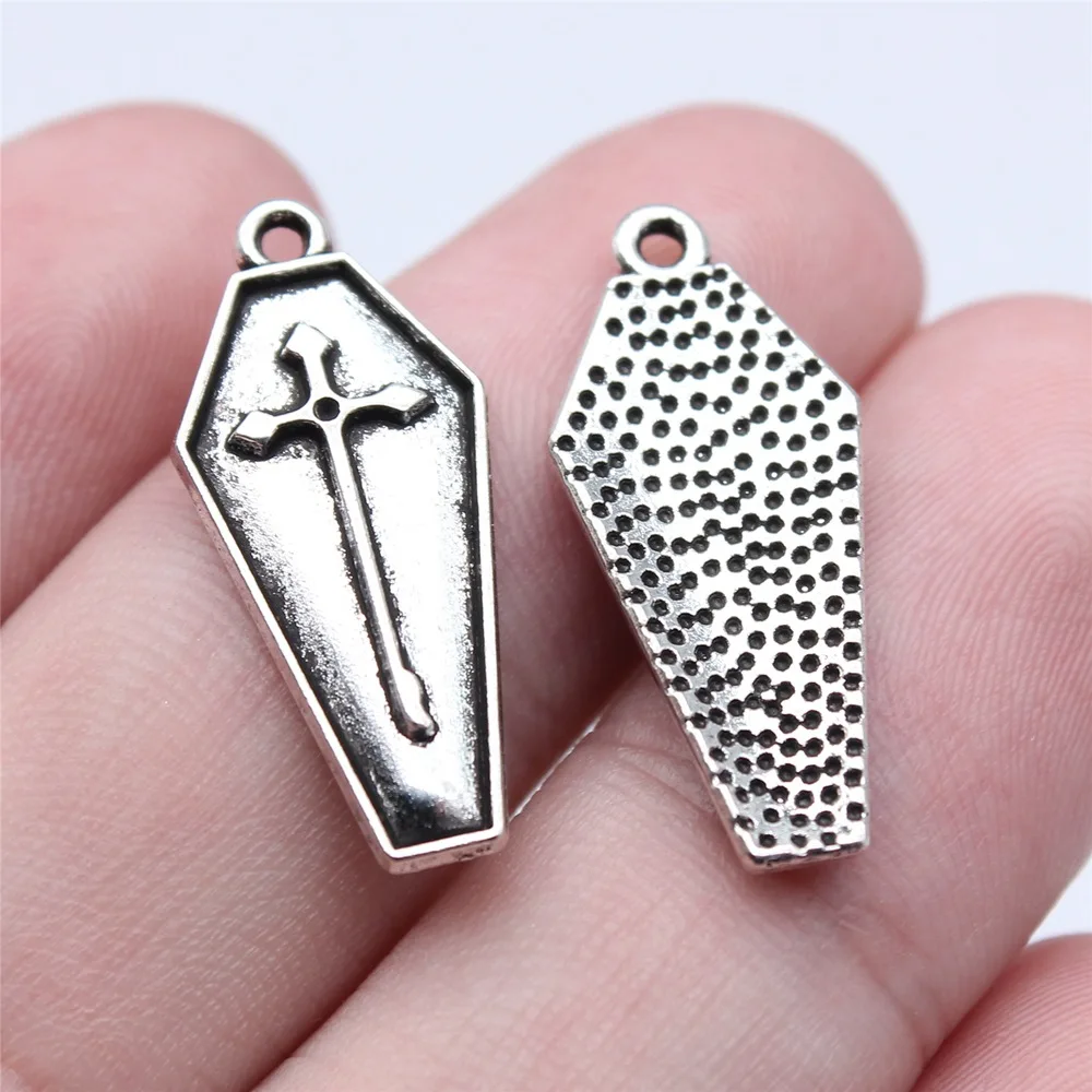 15pcs 26*12mm Alloy Silver Color Halloween Charms Vampire Cross Coffin Charms Pendant Fit Jewelry Making DIY Jewelry Findings
