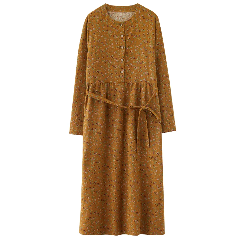 Automne coton lin imprimé fleuri grande taille Dr décontracté trajet taille ample longue Sve jupe Midi a-ligne Dr