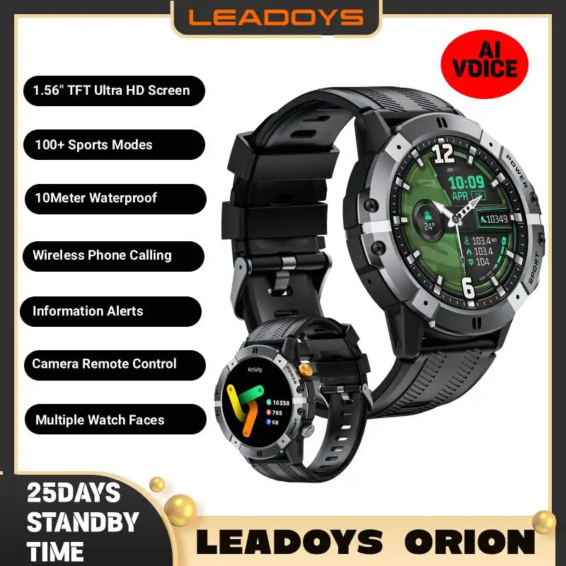 LEADOYS C9 Robuste Sport-Smartwatch für Herren 1,53'' 466*466 HD Großbildschirm 410 mAh Großer Akku KI-Sprachsteuerung BT-Anruf Uhr für Männer Smart