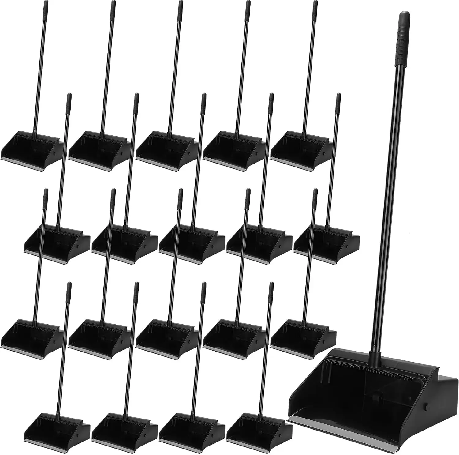 20 Pcs Dust Pans with Long Handle with Comb Stand up Dustpan,Black