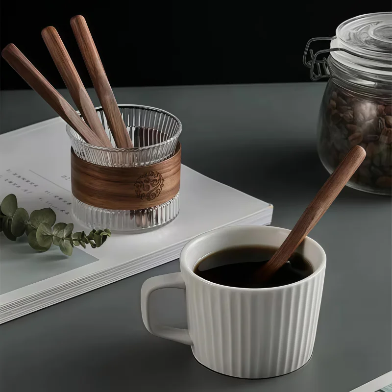 1PC Natural Walnut Wood Coffee Stirrer Reusable Coffee Stirring Stick Kitchen Beverage Mixing Rod Handmade Wooden Coffeeware