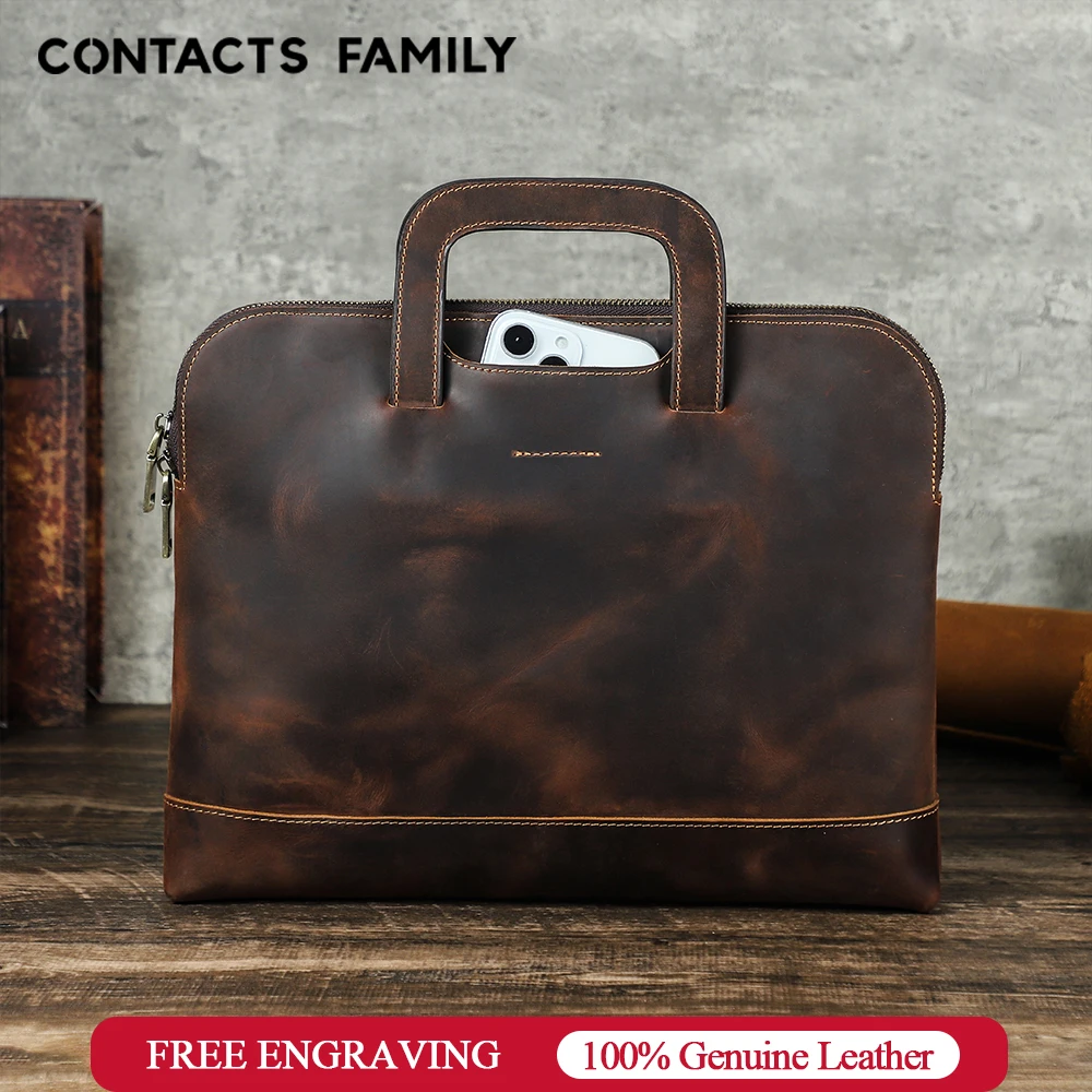 CONTACTS FAMILY Genuine Leather Laptop Sleeve Case For Macbook Pro Air 13 M4 M3 M2 Cover DELL XPS 13 Galaxy Book Computer Bag