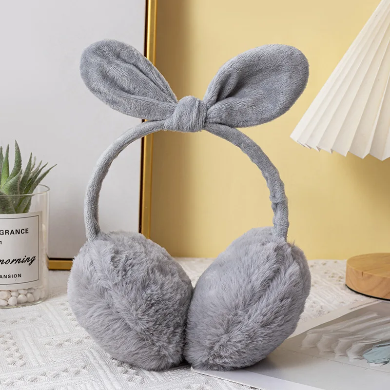 New Cute Rabbit Ears Butterfly Knot Eartips for Women in Winter, Imitation Rabbit Hair, Extra Large Warm Eartips