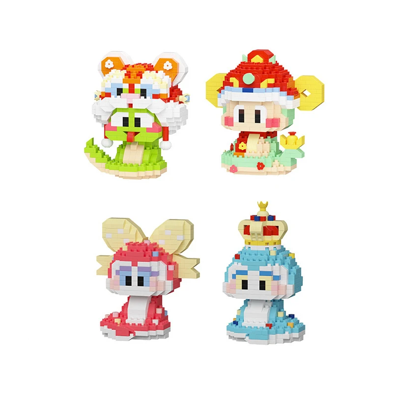 Chinese Snake Micro Building Blocks Zodiac Culture Kawaii Puzzle Model Anime Mini Brick Figure Toy For Christmas Gift