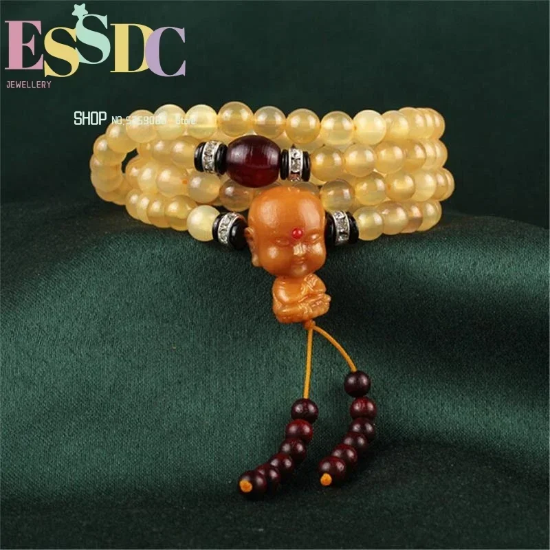 8mm Tibetan Natural Sheep Horn  108 Beads Mala Polished Bone  Strand Bracelets or Necklace for Men and Women