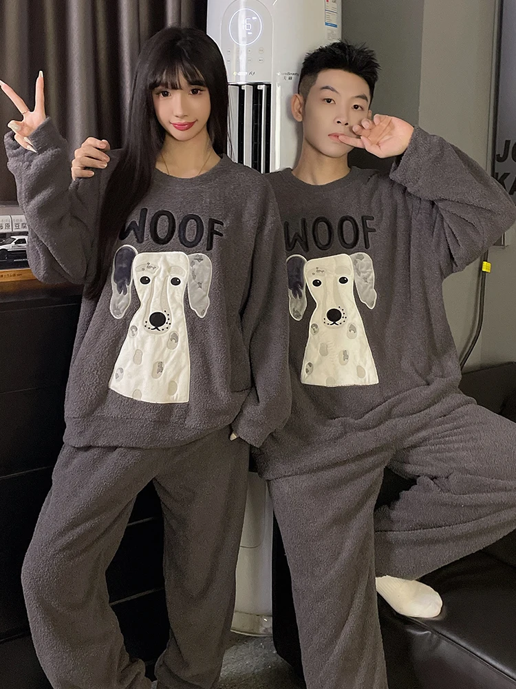 DAIMELU الشتاء ملابس خاصة مجموعة منامة الرجال المرجان الصوف الفانيلا سميكة الدافئة الذكور طويلة الأكمام الكرتون كبيرة الحجم المتسكعون مجموعة