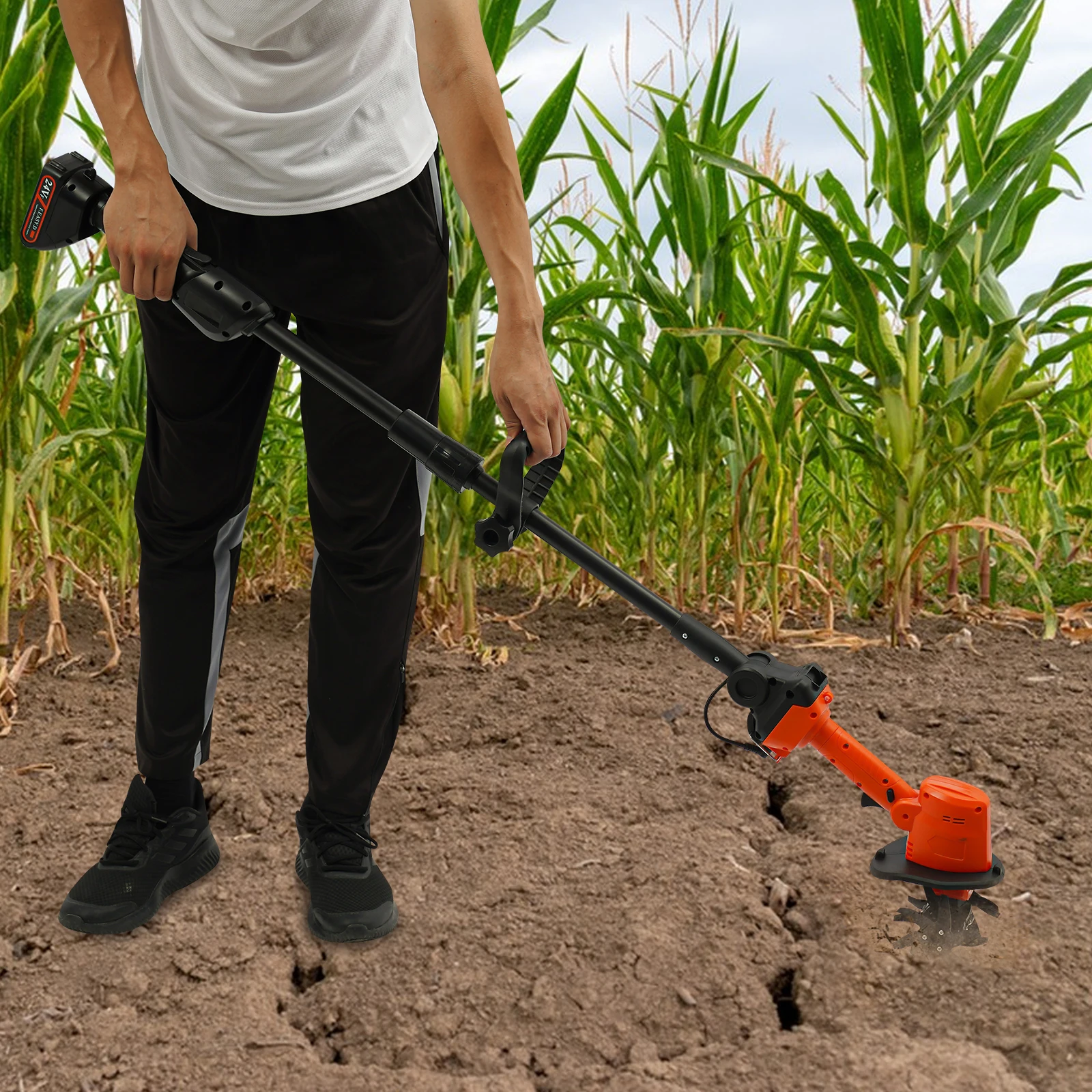 Akku-Räuchergrubber, 21 V, Mini-elektrische Gartenfräsmaschine, tragbare Mikrofräse mit Verlängerungsstange für Gärten – Detail 5