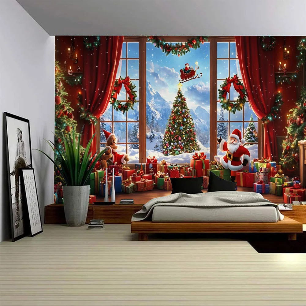 

Christmas tapestry polyester wall hanging home New Year decoration cloth Bedroom dormitory living room, holiday background cloth