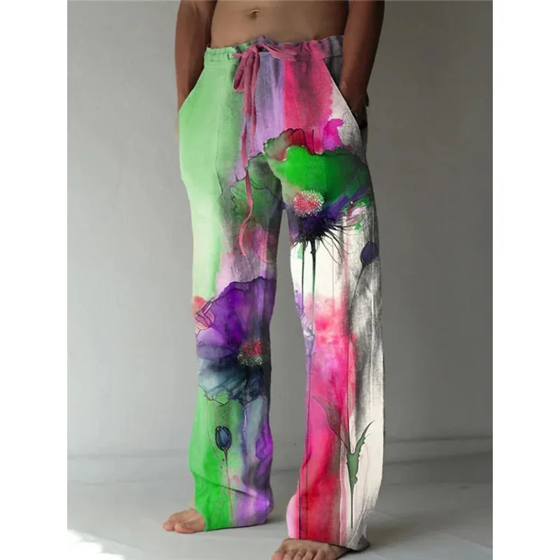 سراويل الشاطئ الرجالية مجردة زهرة 3D الطباعة السراويل الرجالية مريحة عارضة اليومية عطلة الشارع ارتداء هاواي