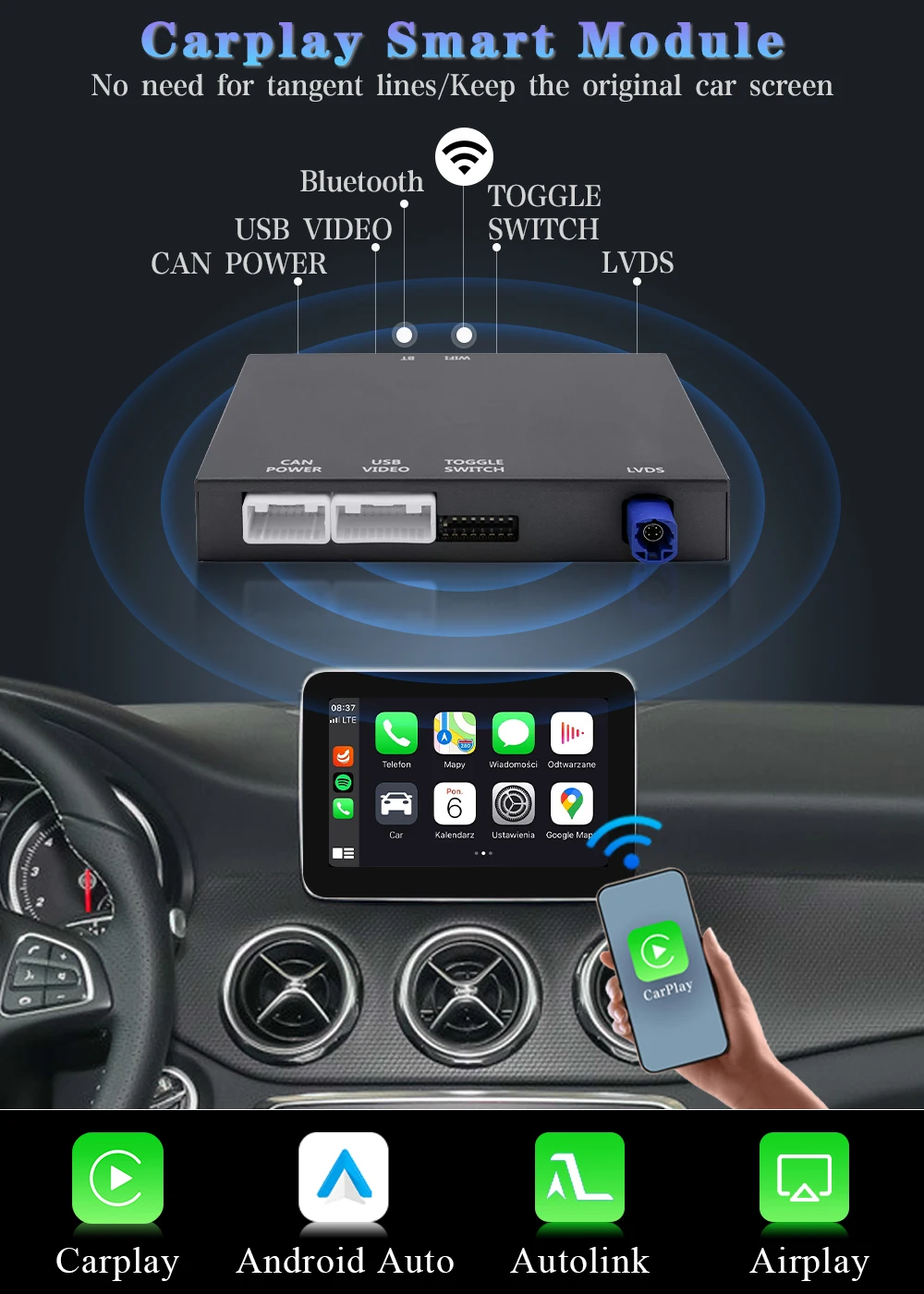 Drahtlose CarPlay Android Auto Modul Für Mercedes Benz GLK W207 W212 W204 SLS W218 NTG4.0 NTG4.5 NTG5.0 BT Spiegel Link Aux Auto D – Detail 1