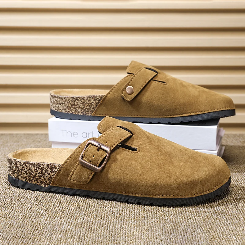 Original Leather Cork Mules Slippers Unisex Summer Luxury Men Shoes Daily Home Outdoor Solid Buckle Sandals Lovers Free Shipping