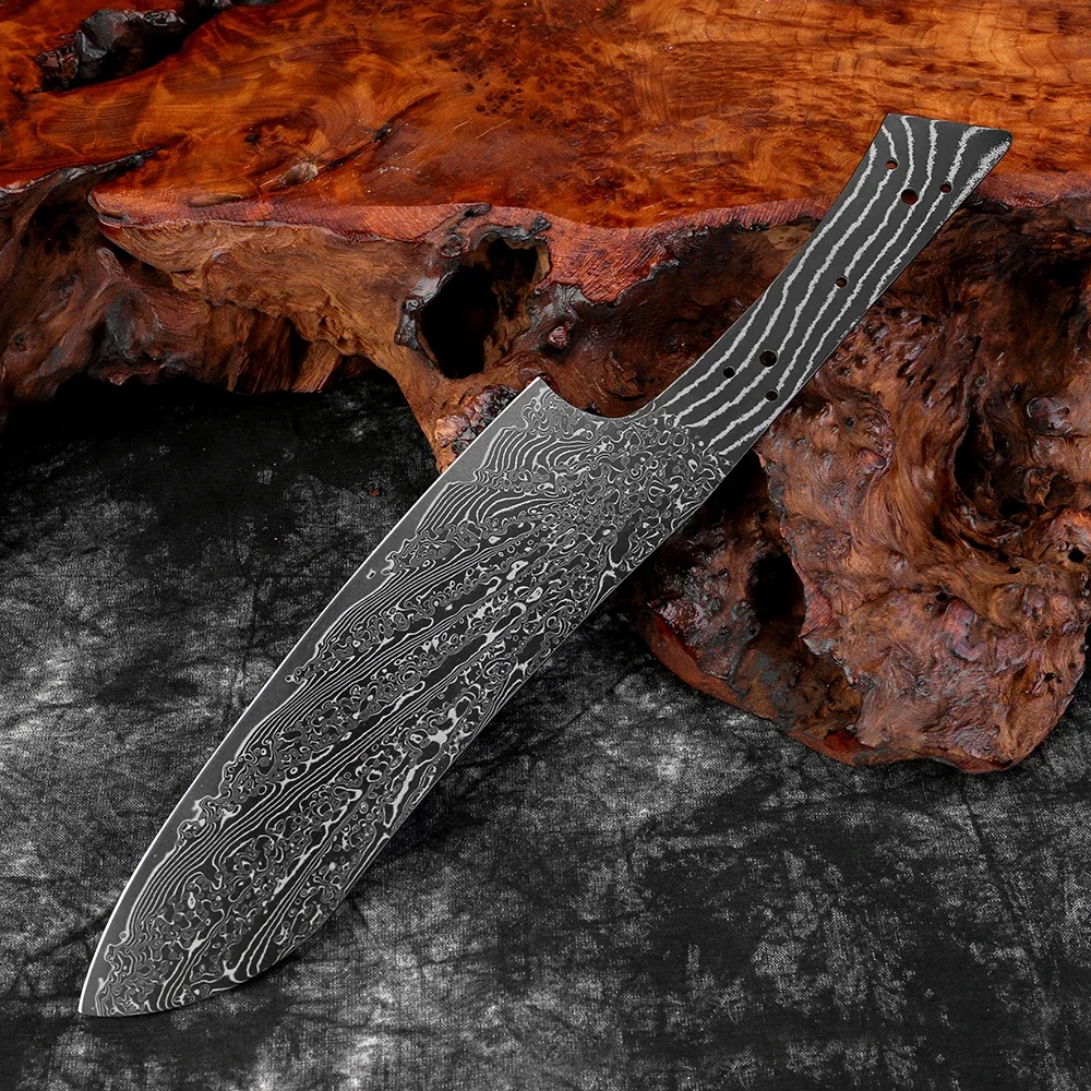 

Damascus Steel 7 Inch Santoku Knife Blank - Full Tang Black Blade, Heat Treated, Razor Sharp Edge, DIY Custom Chef Knife Making