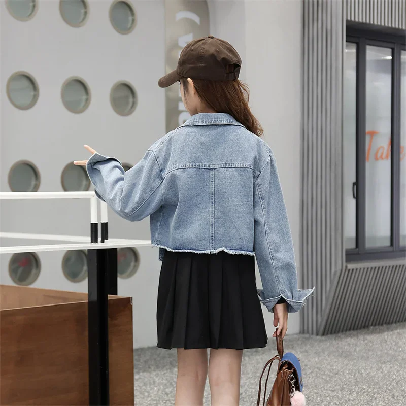 Girls Spring Coats 2025 New Children Fashion Autumn Outerwear Kids Casual Jackets Teenager Turn-down Collar Clothing 5-12Y image 2