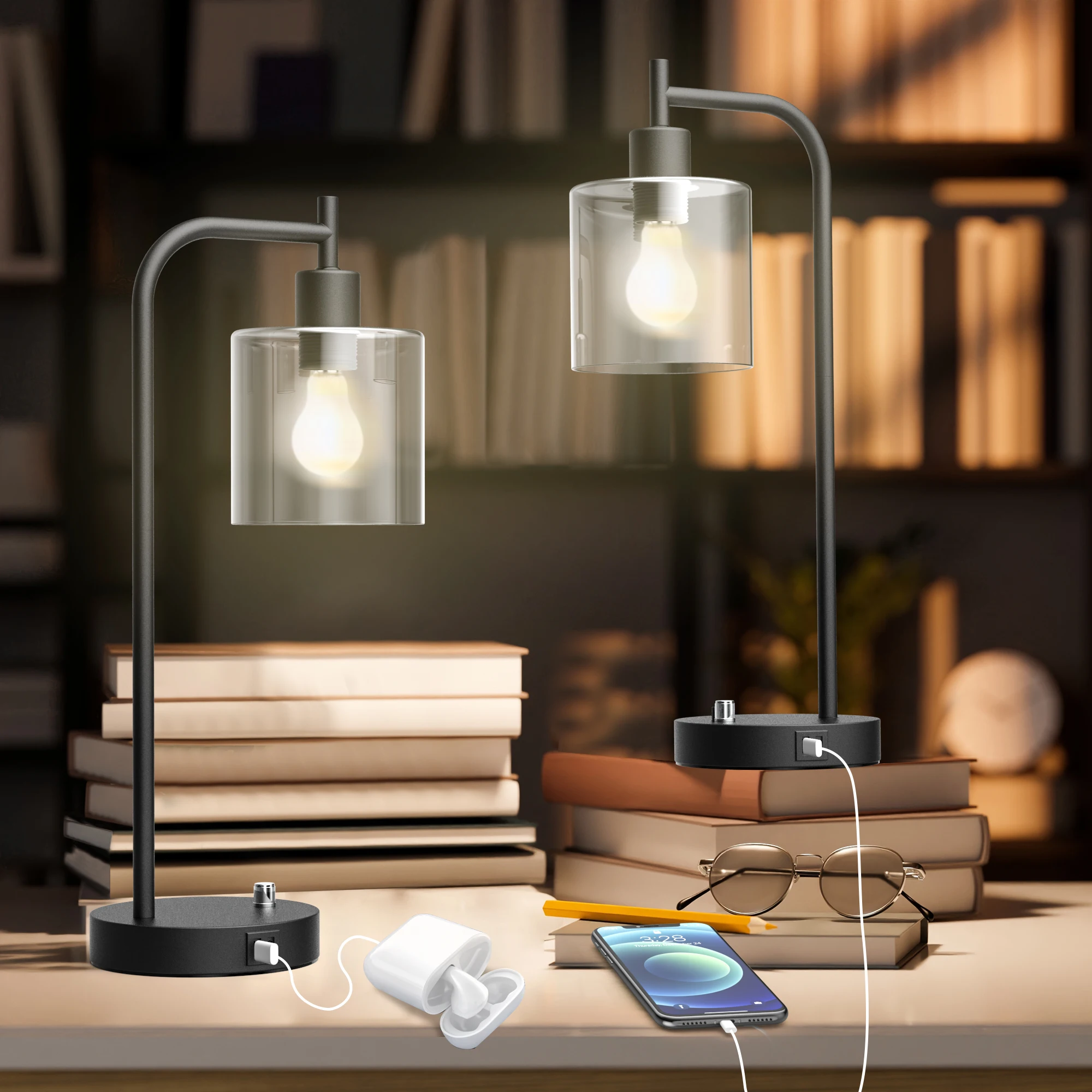 

Desk Lamp With USB Ports, and 2 Bulbs Included (Set of 2)
