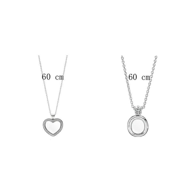 Floating Locket Pendants Necklaces For Women Jewelry 925 Sterling Silver Round Heart Key Crown Link Chain Sapphire Crystal Glass