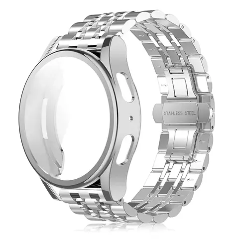 삼성 갤럭시 워치용 스테인리스 스틸 스트랩, 갤럭시 워치 7, 6, 5, 4, 40, 44mm 팔찌, 소프트 TPU 케이스 보호대, 갤럭시 워치 6 클래식 커버
