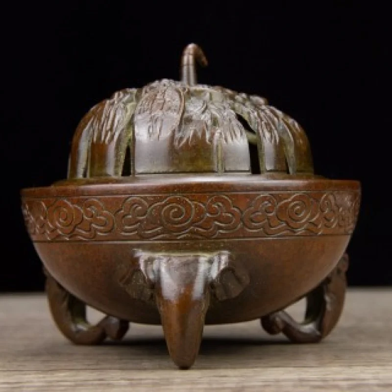 Pure Copper Three-Eyed One-Horned Monster Incense Burner Office Decoration Store Living Room Desktop Ornament
