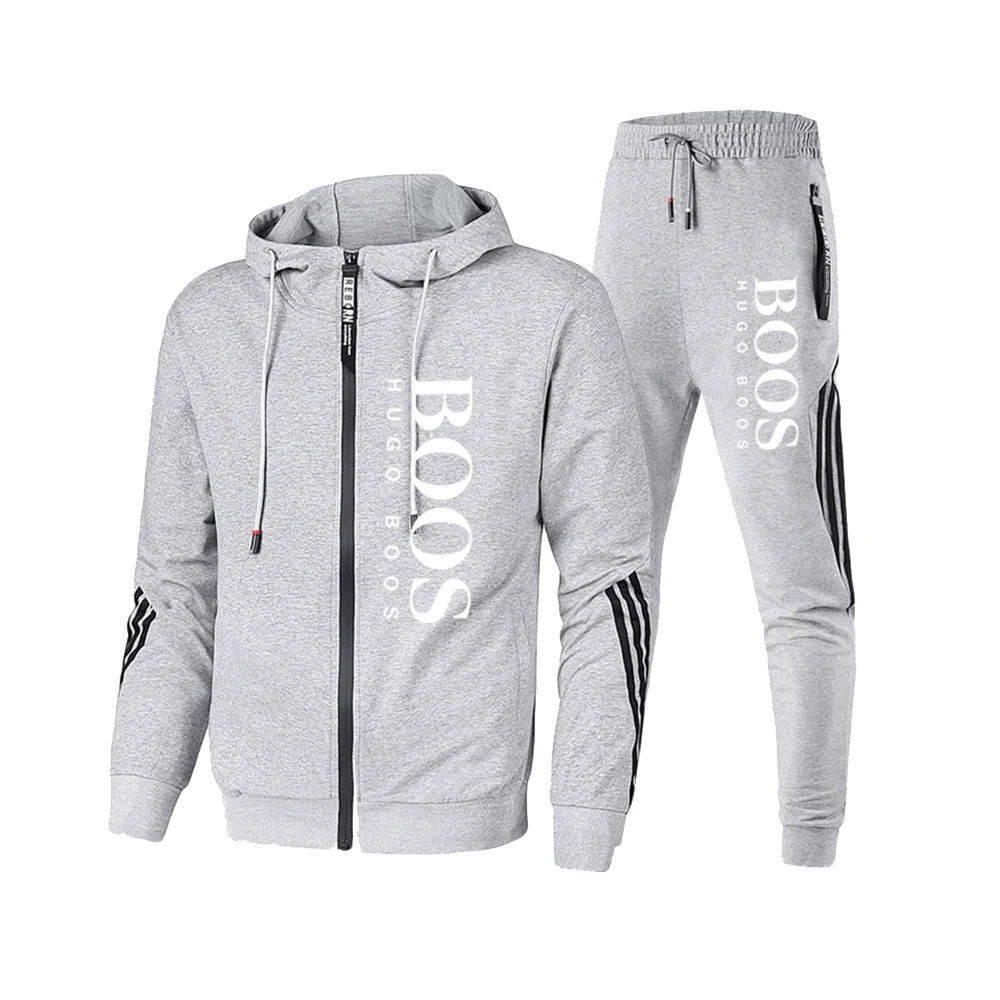 Men\'s Zippered Jacket Hooded Pullover Sports Pants Sports Casual Jogging Sportswear 2-piece Set for Men\'s Street Wear