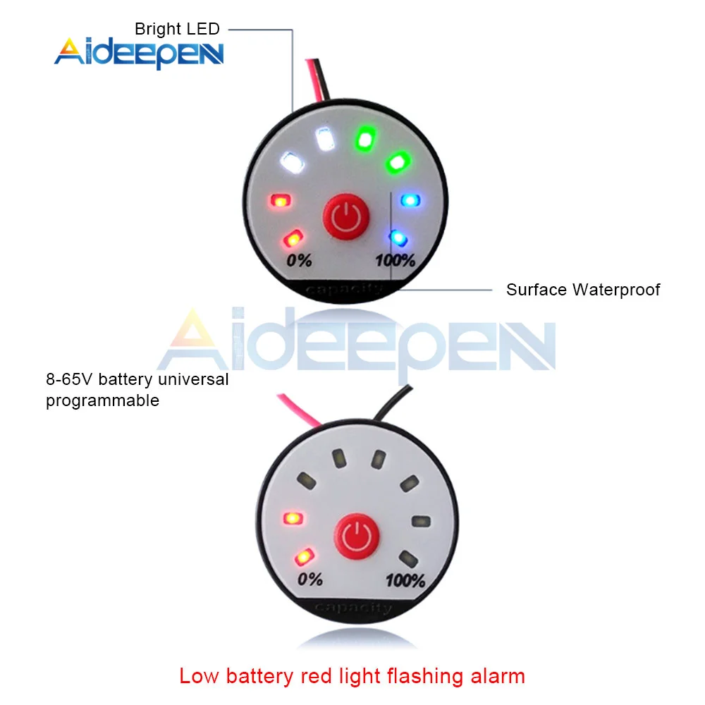 Programmabile 4.2V 7.4V 12V 16.8V 22V 24V 36V LED litio/piombo acido indicatore di capacità della batteria misuratore di livello di potenza Tester