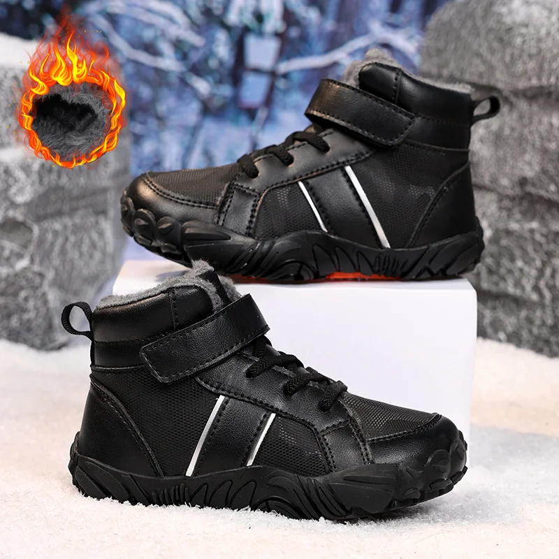 

Детские зимние ботинки, зимние теплые кроссовки для мальчиков, роскошные плюшевые нескользящие уличные прогулочные детские хлопковые туфли, меховые спортивные теннисные ботинки для мальчиков