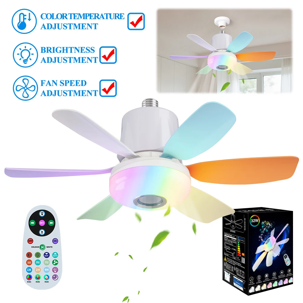 

Socket Fan Light with Remote Ceiling Fan with Light Adjustable Wind Speed Light Bulb Fan Dimmable LED Light Fan for Dining Room