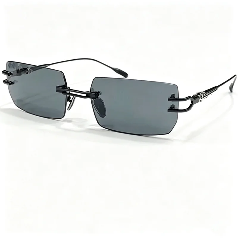 Rimless Cut Edge Square Sunglasses Men Women Luxury Thin Metal Temple Gradient Lens UV400 Protection Driving Shades Unisex Desig