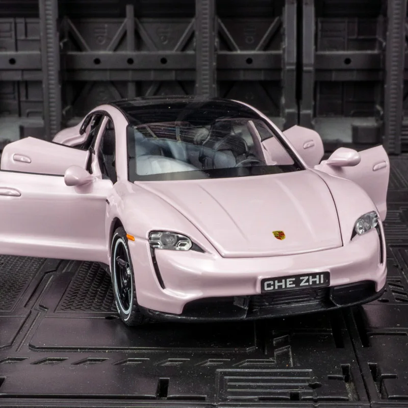 Modelo de sedán de aleación Porsche Taycan 1:32, puertas de coche y capó de motor, el maletero se puede abrir para juguetes para niños