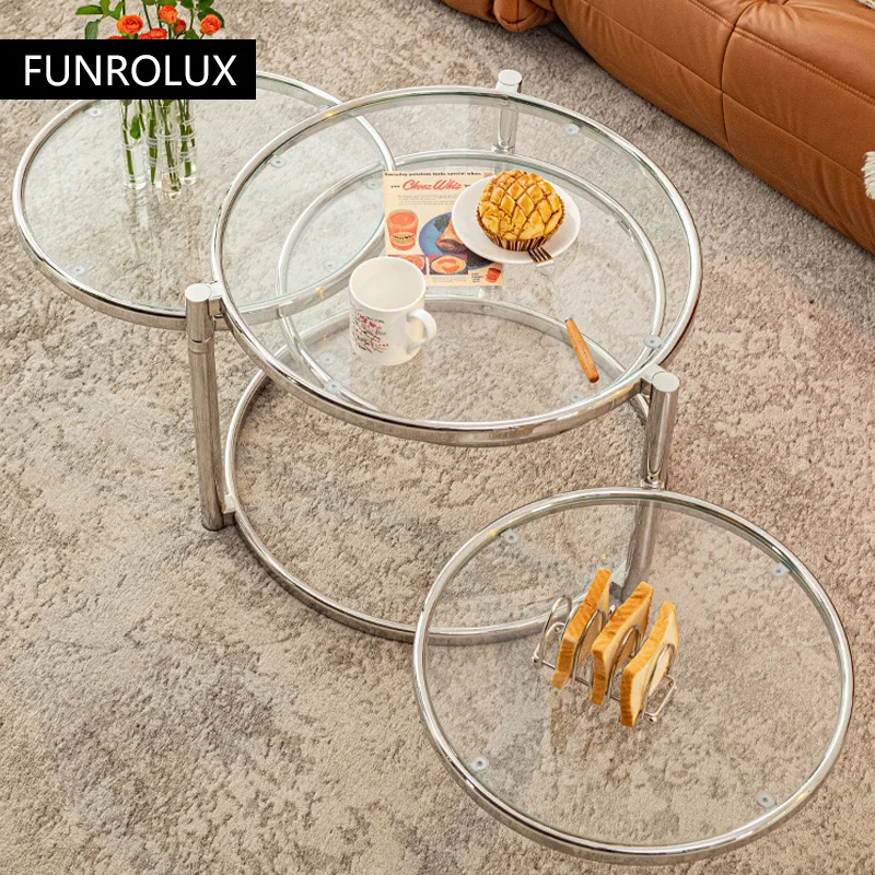 Modern Coffee Table in Stainless Steel Tea Table for Apartment With Tempered Glass