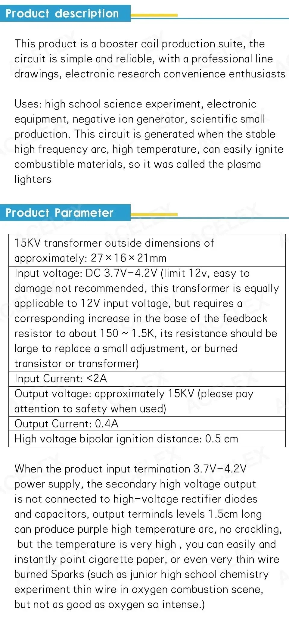 15KV High Frequency DC High Voltage Arc Ignition Generator Inverter Boost Step Up 18650 DIY Kit U Core Transformer Suite 3.7V