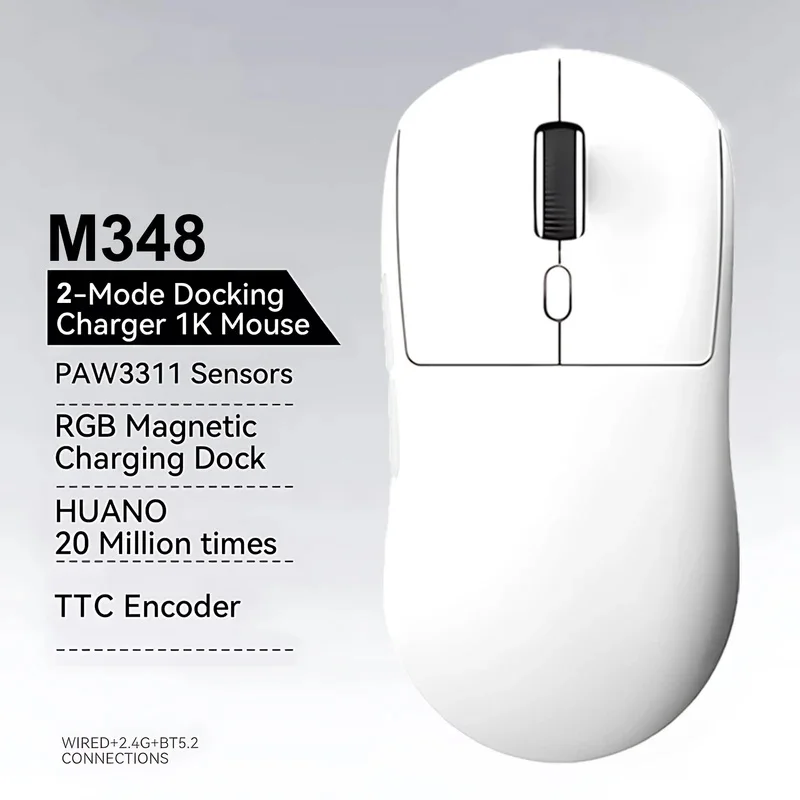 M348 Superlight Wireless Gaming Mouse, Bluetooth & 2.4G Dual Mode, Flagship Chip, 6 Adjustable DPI for Office & Gaming