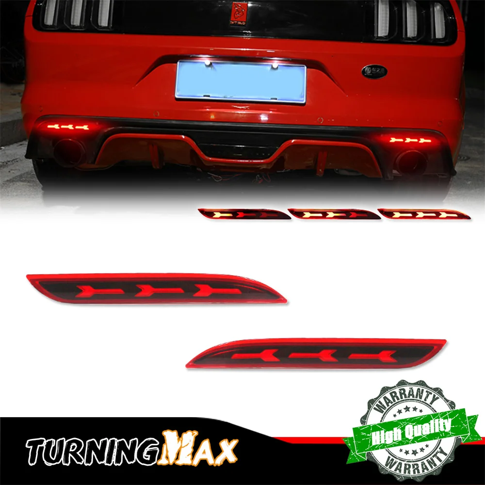 Red LED Rear Bumper Reflector Tail/Brake Lights Fog Lights w/Sequential Turn Signal For Ford Mustang 2015-2017 Brake Lights
