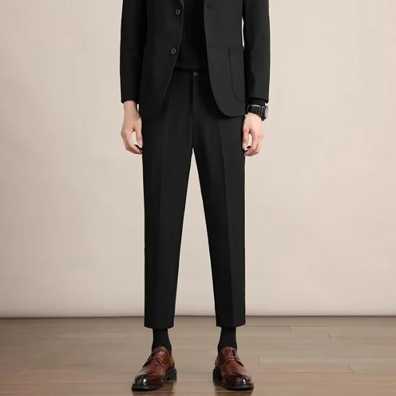 

Лидер продаж, деловые элегантные эластичные облегающие формальные брюки, модные однотонные повседневные брюки высокого качества, мужская одежда, костюм, брюки